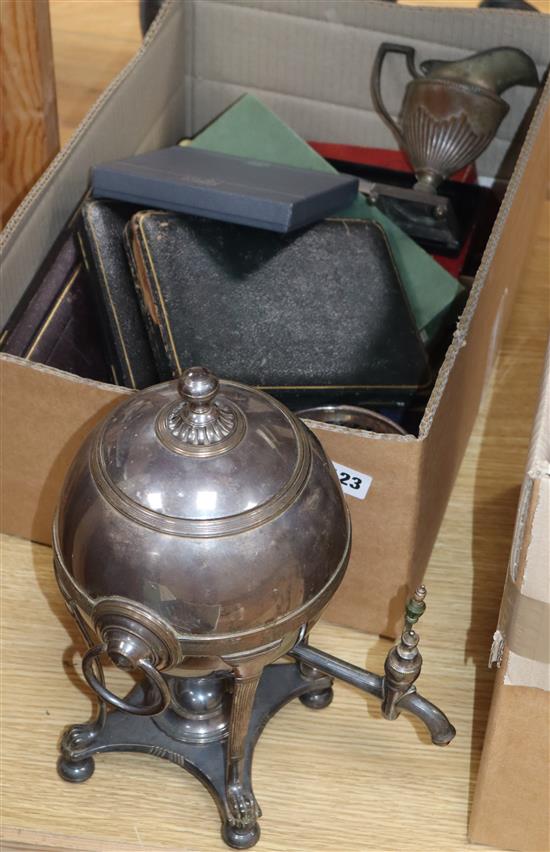 Two cased sets of silver flatware and mixed plate